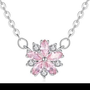 New Fashion Charming Pink Zircon Cherry Blossom Pendant Women's Necklace.